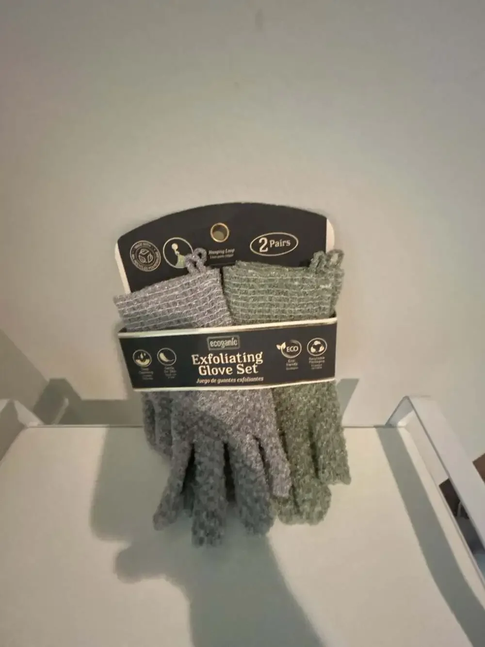 Ecoganic Exfoliating Glove Set 2 Pairs Grey and Sage Green